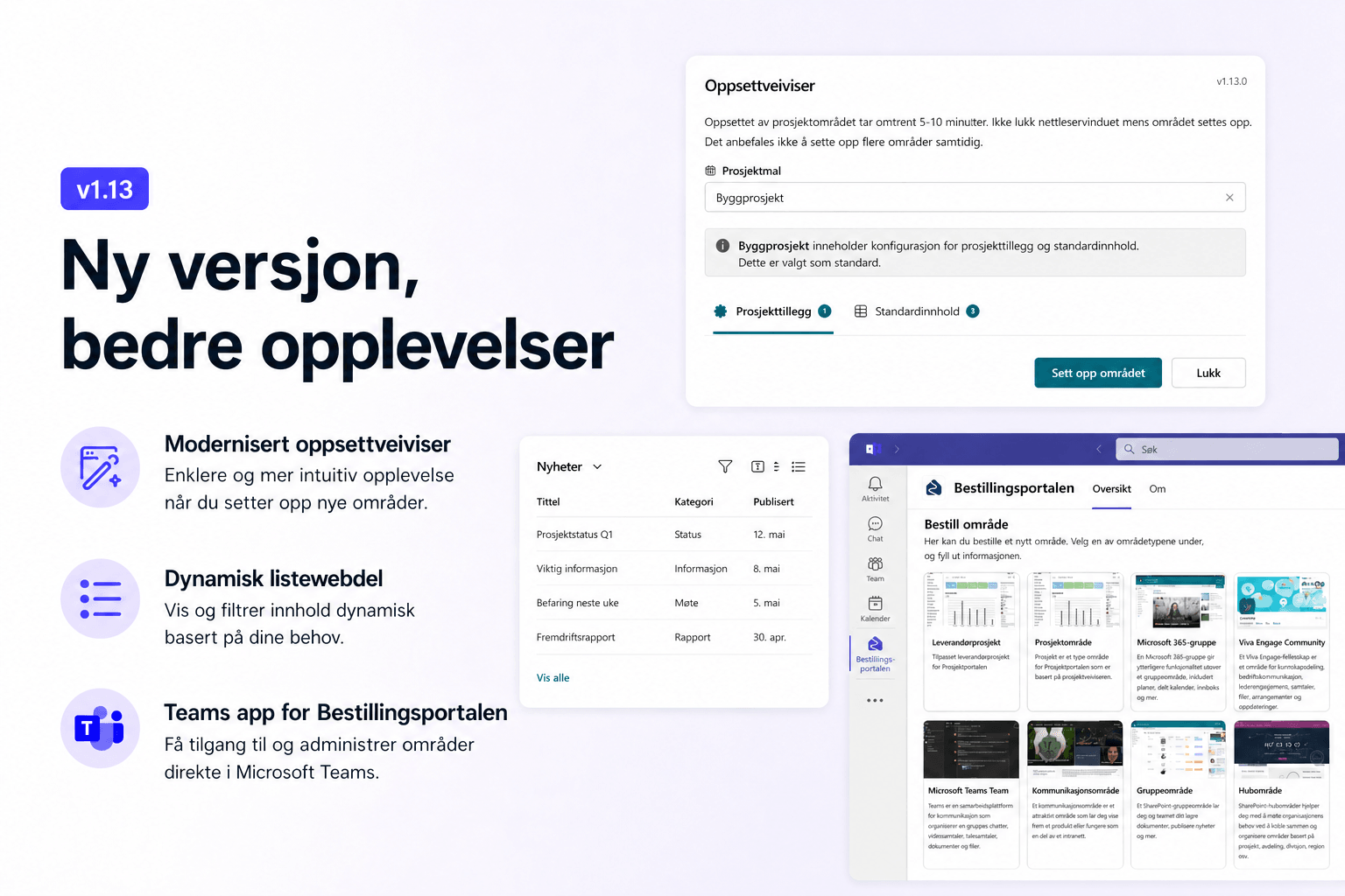 v1.13: Modernisert oppsettveiviser og dynamisk listewebdel