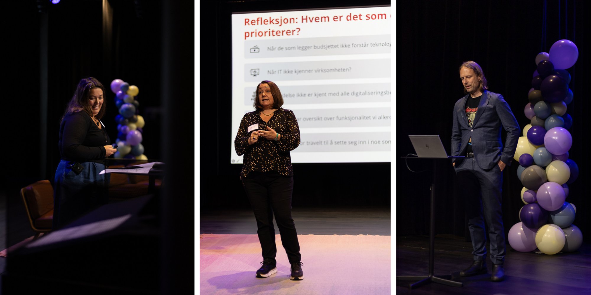 Fra venstre: Rigmor Jønsson (systemutvikler i Havindustritilsynet), Karen Pinholt (avdelingsleder for prosjekt- og porteføljestyring i Nittedal kommune) og Dag Erik Johnsen (programleder og rådgiver i Asker kommune). Foto: Sarah Hansen / Puzzlepart AS.