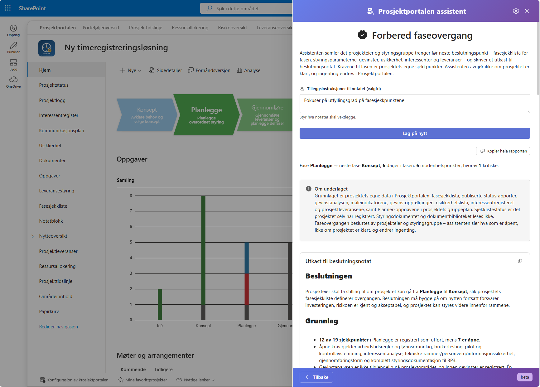 Prosjektportalen Assistenten - Forbered faseovergang