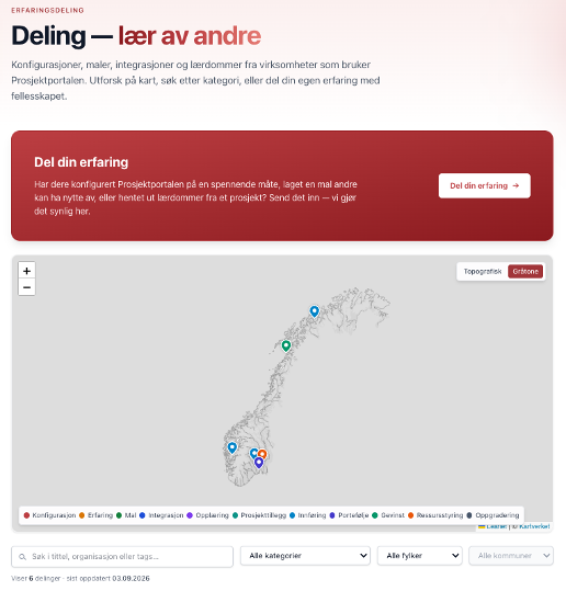Kartet på prosjektportalen.no/deling med delinger